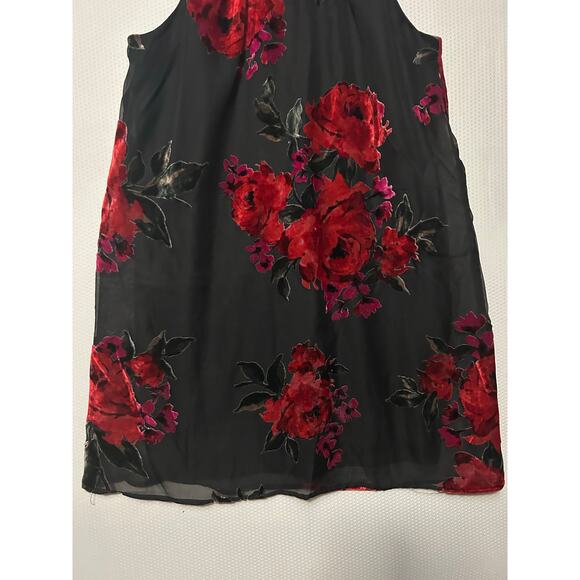 Lily Rose Junior Black Red Velvet  Floral Tie Back High Neck Mini Dress  Large - Picture 3 of 10